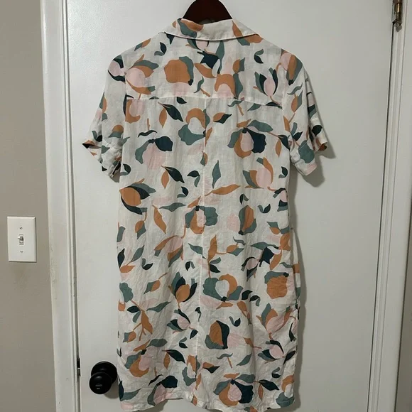 Rachel Zoe White Button-Front Shirt Dress with Pink, Green, and Tan Floral Print - Picture 3 of 3